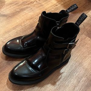 Dr. Martens Flora Black Leather Buckle Chelsea boots, size 10